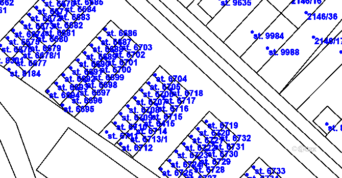 Parcela st. 6718 v KÚ Hodonín, Katastrální mapa