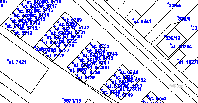 Parcela st. 6743 v KÚ Hodonín, Katastrální mapa