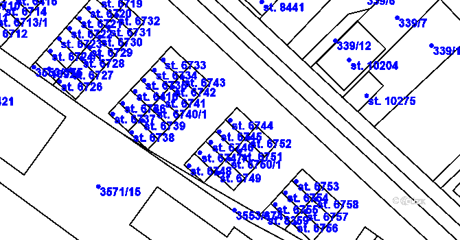 Parcela st. 6744 v KÚ Hodonín, Katastrální mapa