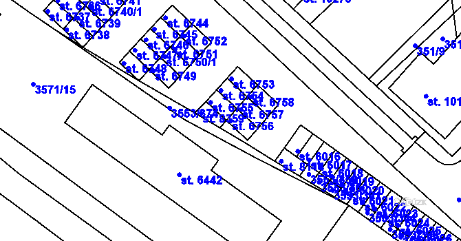Parcela st. 6756 v KÚ Hodonín, Katastrální mapa