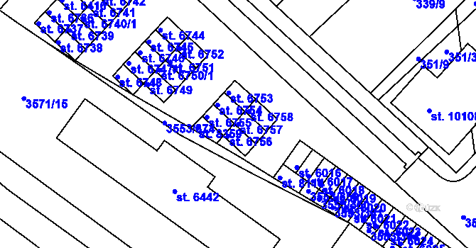 Parcela st. 6757 v KÚ Hodonín, Katastrální mapa