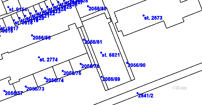 Parcela st. 6821 v KÚ Hodonín, Katastrální mapa