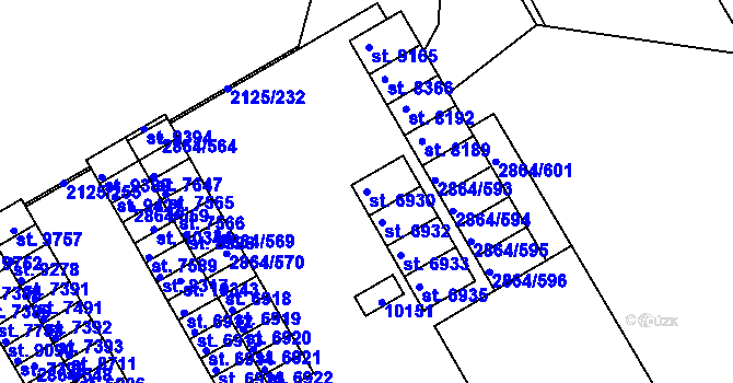 Parcela st. 6930 v KÚ Hodonín, Katastrální mapa