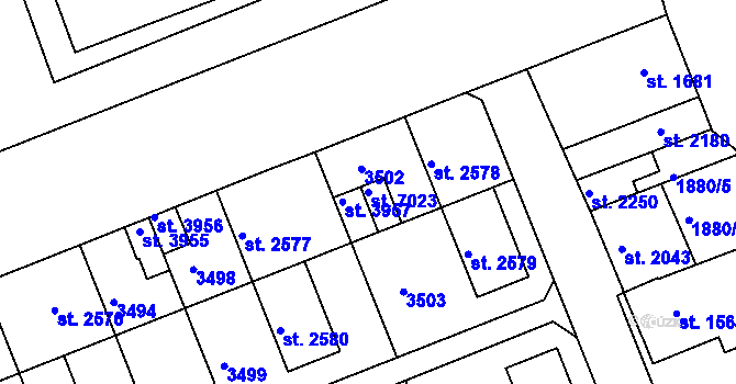 Parcela st. 7023 v KÚ Hodonín, Katastrální mapa