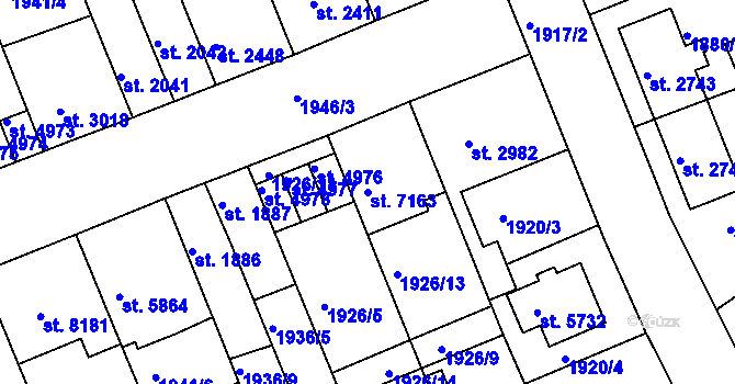 Parcela st. 7163 v KÚ Hodonín, Katastrální mapa