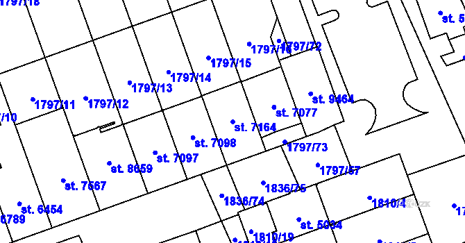 Parcela st. 7164 v KÚ Hodonín, Katastrální mapa
