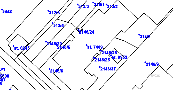 Parcela st. 7409 v KÚ Hodonín, Katastrální mapa