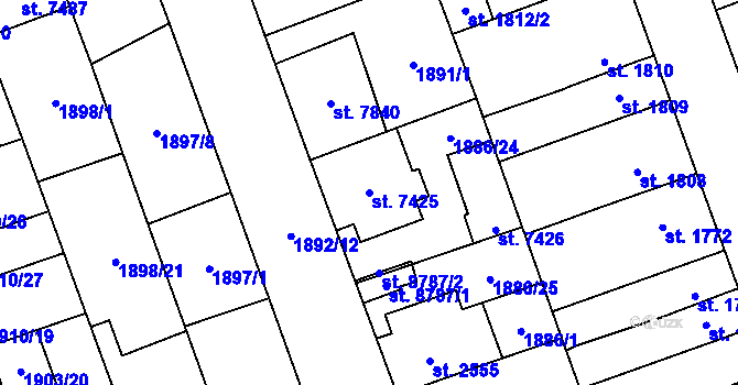 Parcela st. 7425 v KÚ Hodonín, Katastrální mapa