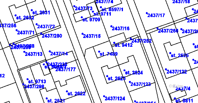 Parcela st. 7489 v KÚ Hodonín, Katastrální mapa