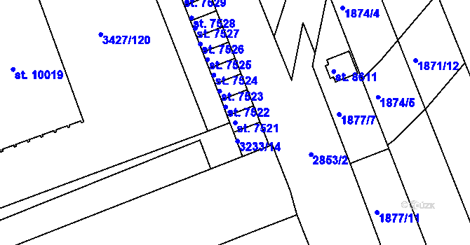 Parcela st. 7521 v KÚ Hodonín, Katastrální mapa