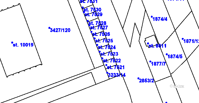 Parcela st. 7523 v KÚ Hodonín, Katastrální mapa
