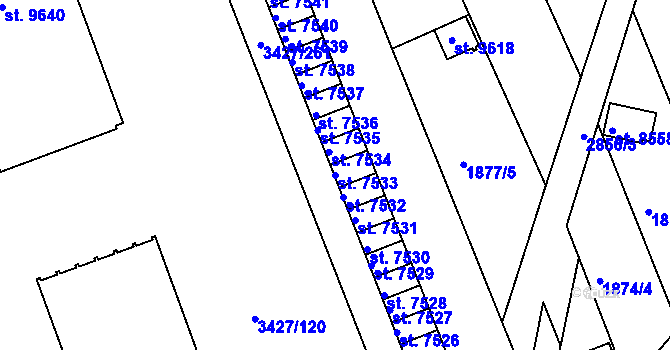 Parcela st. 7533 v KÚ Hodonín, Katastrální mapa