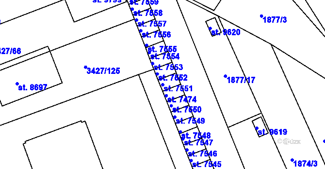Parcela st. 7551 v KÚ Hodonín, Katastrální mapa