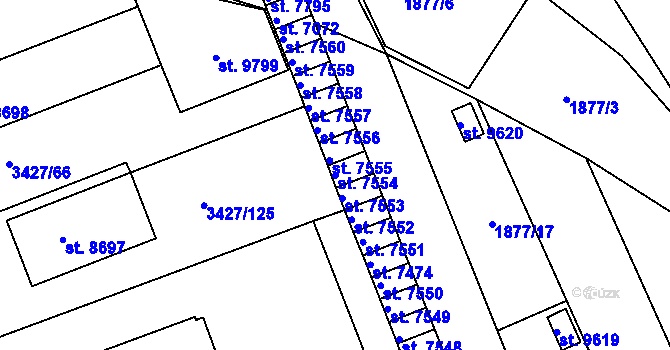 Parcela st. 7554 v KÚ Hodonín, Katastrální mapa