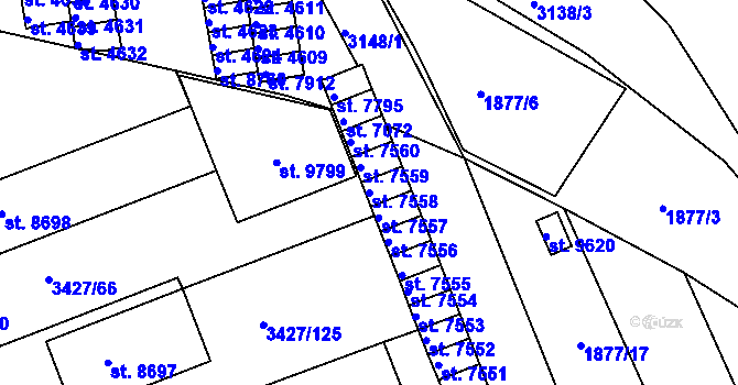 Parcela st. 7558 v KÚ Hodonín, Katastrální mapa