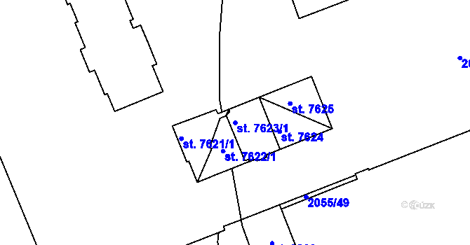 Parcela st. 7623/1 v KÚ Hodonín, Katastrální mapa
