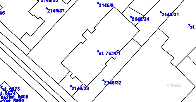 Parcela st. 7631/1 v KÚ Hodonín, Katastrální mapa