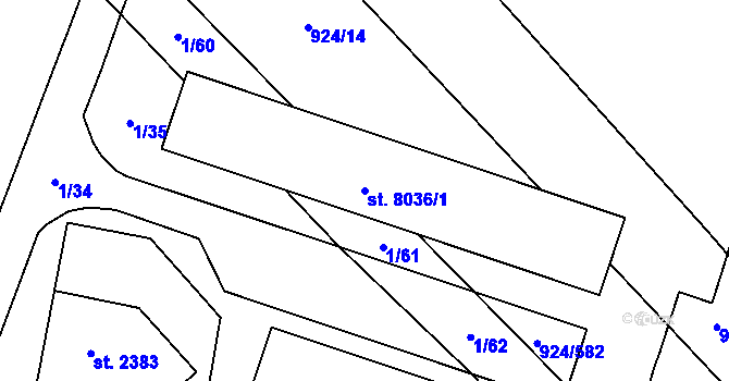 Parcela st. 8036/1 v KÚ Hodonín, Katastrální mapa