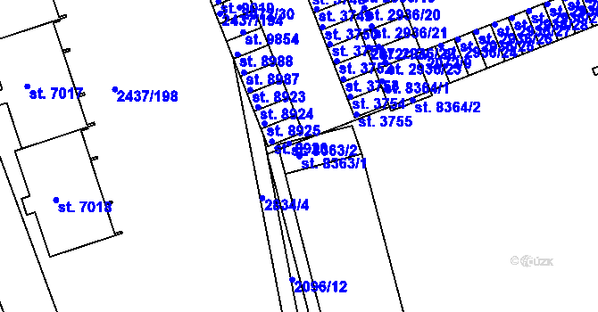 Parcela st. 8363/1 v KÚ Hodonín, Katastrální mapa