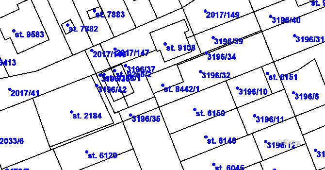 Parcela st. 8442/1 v KÚ Hodonín, Katastrální mapa