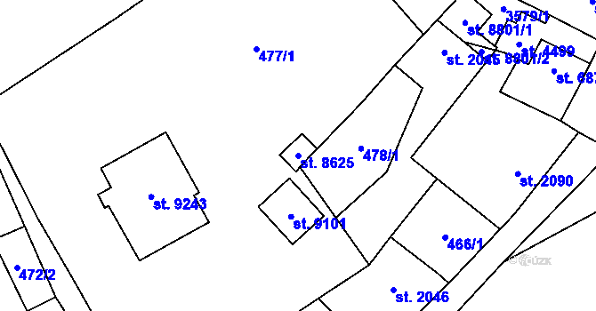 Parcela st. 8625 v KÚ Hodonín, Katastrální mapa