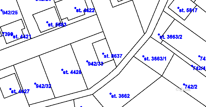 Parcela st. 8637 v KÚ Hodonín, Katastrální mapa
