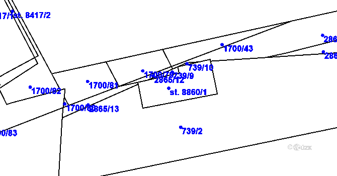 Parcela st. 8860/1 v KÚ Hodonín, Katastrální mapa