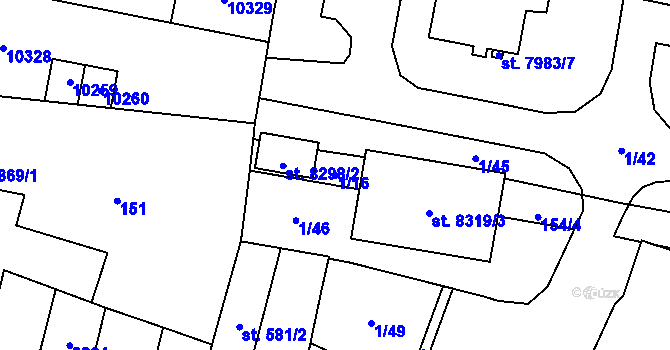 Parcela st. 1/16 v KÚ Hodonín, Katastrální mapa