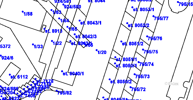 Parcela st. 1/20 v KÚ Hodonín, Katastrální mapa