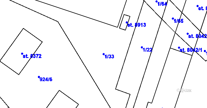 Parcela st. 1/33 v KÚ Hodonín, Katastrální mapa