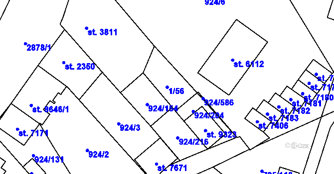 Parcela st. 1/56 v KÚ Hodonín, Katastrální mapa