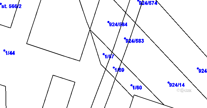 Parcela st. 1/57 v KÚ Hodonín, Katastrální mapa