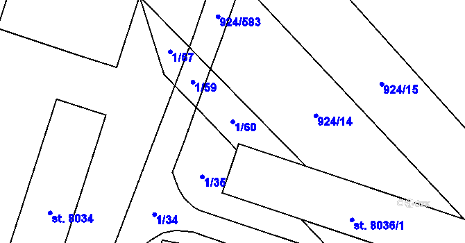 Parcela st. 1/60 v KÚ Hodonín, Katastrální mapa