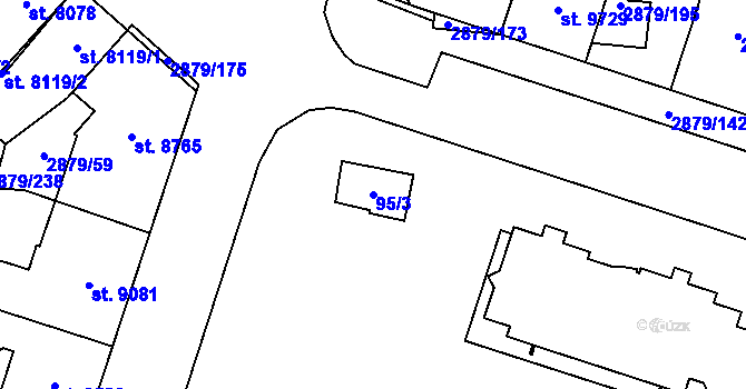 Parcela st. 95/3 v KÚ Hodonín, Katastrální mapa