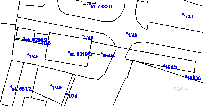Parcela st. 154/4 v KÚ Hodonín, Katastrální mapa