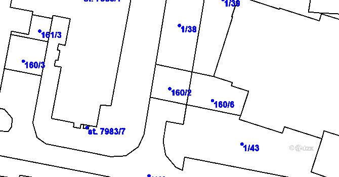 Parcela st. 160/2 v KÚ Hodonín, Katastrální mapa