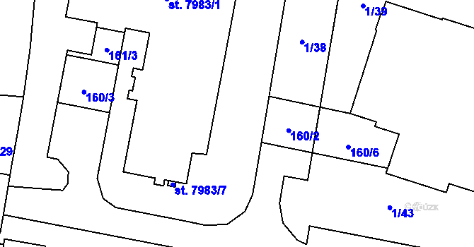 Parcela st. 160/5 v KÚ Hodonín, Katastrální mapa