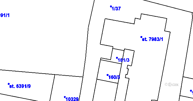 Parcela st. 161/2 v KÚ Hodonín, Katastrální mapa
