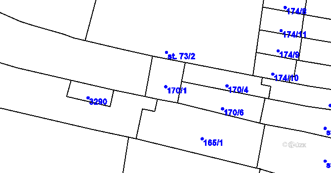Parcela st. 170/1 v KÚ Hodonín, Katastrální mapa