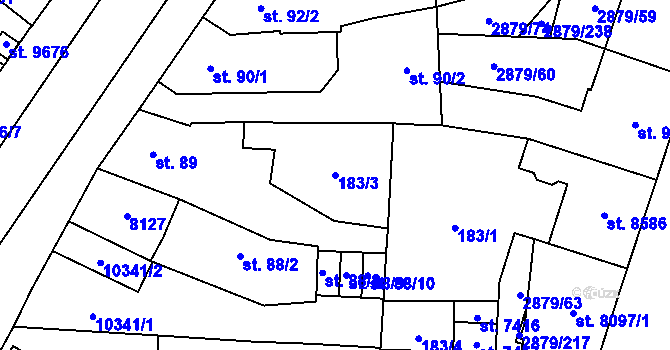 Parcela st. 183/3 v KÚ Hodonín, Katastrální mapa