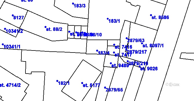 Parcela st. 183/4 v KÚ Hodonín, Katastrální mapa