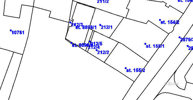 Parcela st. 212/2 v KÚ Hodonín, Katastrální mapa