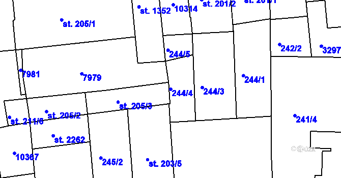 Parcela st. 244/4 v KÚ Hodonín, Katastrální mapa