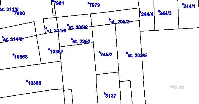 Parcela st. 245/2 v KÚ Hodonín, Katastrální mapa