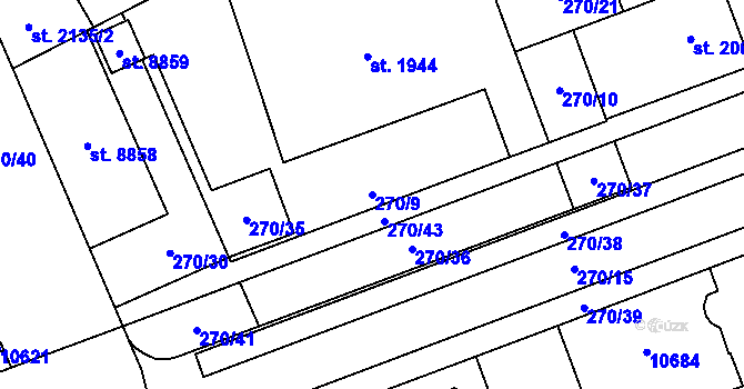 Parcela st. 270/9 v KÚ Hodonín, Katastrální mapa