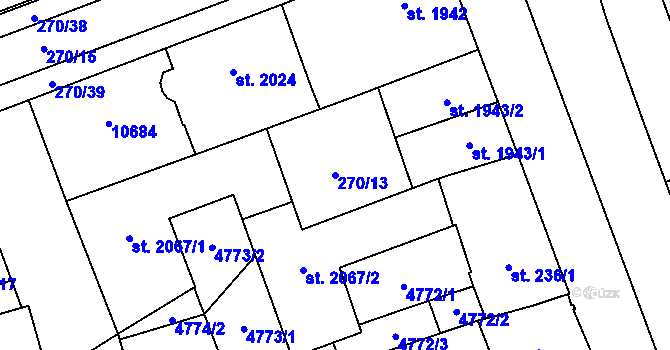 Parcela st. 270/13 v KÚ Hodonín, Katastrální mapa