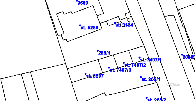 Parcela st. 288/1 v KÚ Hodonín, Katastrální mapa