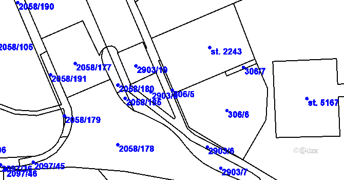 Parcela st. 306/5 v KÚ Hodonín, Katastrální mapa