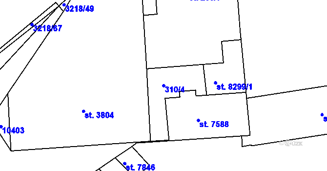 Parcela st. 310/4 v KÚ Hodonín, Katastrální mapa