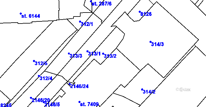 Parcela st. 313/2 v KÚ Hodonín, Katastrální mapa
